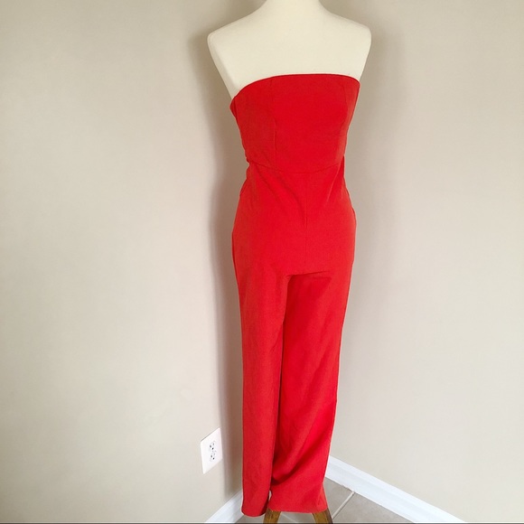 NWT Topshop Red Strapless Jumpsuit Size 0 - Picture 2 of 7